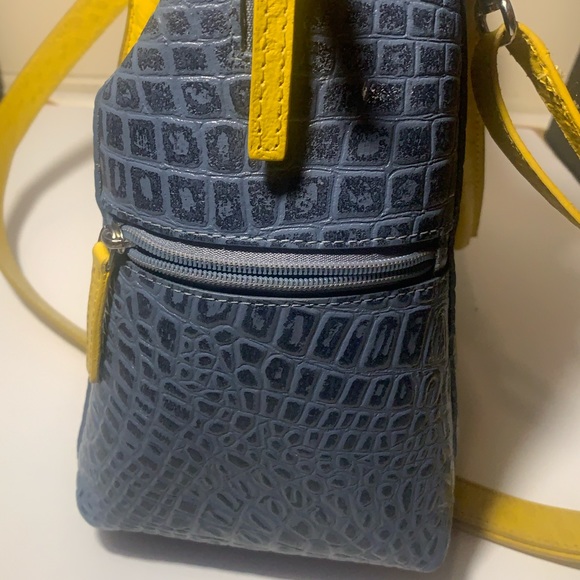 Vachetta Italian leather luxe satchel purse w/ calf hair & ostrich detail. - Picture 4 of 7